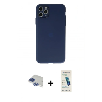 MARSİLYAN™- iPhone 11 Pro Max Kılıf Atlas Minimal Prime - Şeffaf Pasifik Cam Ekran Koruyucu + Pers Alüminyum Kamera Lens - LT