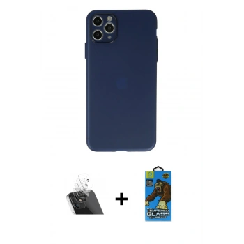 MARSİLYAN™- iPhone 11 Pro Max Kılıf Atlas Minimal Prime - Siyah 18D Cam Ekran Koruyucu + Kamera Lens Koruma Cam - SF