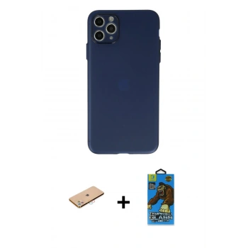 MARSİLYAN™- iPhone 11 Pro Max Kılıf Atlas Minimal Prime - Siyah 18D Cam Ekran Koruyucu + Renkli Kamera Lens Koruma Cam - PE