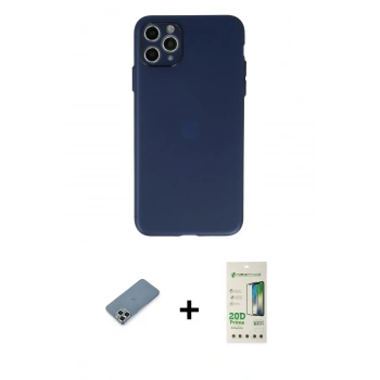 MARSİLYAN™- iPhone 11 Pro Max Kılıf Atlas Minimal Prime - Siyah 20D Premium Cam Ekran Koruyucu + Metal Kamera Lens Koruma Cam - GS