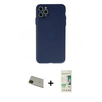 MARSİLYAN™- iPhone 11 Pro Max Kılıf Atlas Minimal Prime - Siyah 20D Premium Cam Ekran Koruyucu + Rainbow Kamera Lens Koruma Cam - YL