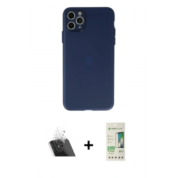 MARSİLYAN™- iPhone 11 Pro Max Kılıf Atlas Minimal Prime - Siyah 20D Premium Cam Ekran Koruyucu + Kamera Lens Koruma Cam - SF