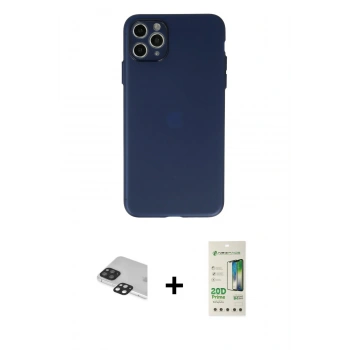 MARSİLYAN™- iPhone 11 Pro Max Kılıf Atlas Minimal Prime - Siyah 20D Premium Cam Ekran Koruyucu + Pers Alüminyum Kamera Lens - SH