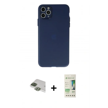 MARSİLYAN™- iPhone 11 Pro Max Kılıf Atlas Minimal Prime - Siyah 20D Premium Cam Ekran Koruyucu + Pers Alüminyum Kamera Lens - YL
