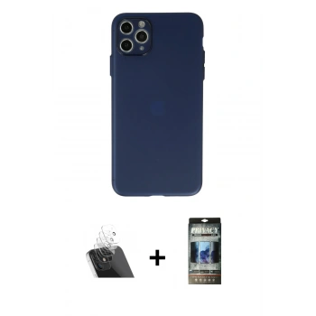 MARSİLYAN™- iPhone 11 Pro Max Kılıf Atlas Minimal Prime - Siyah 34D Hayalet Izgaralı Cam + Kamera Lens Koruma Cam - SF