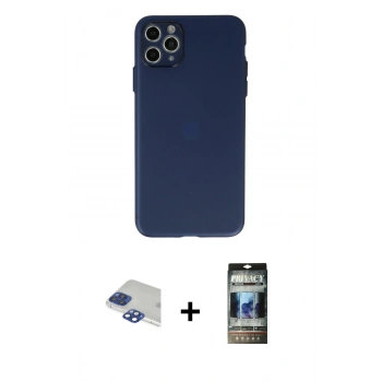 MARSİLYAN™- iPhone 11 Pro Max Kılıf Atlas Minimal Prime - Siyah 34D Hayalet Izgaralı Cam + Pers Alüminyum Kamera Lens - LT