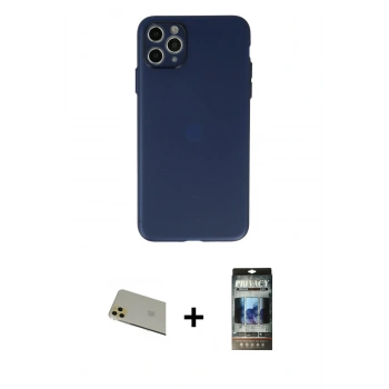 MARSİLYAN™- iPhone 11 Pro Max Kılıf Atlas Minimal Prime - Siyah 34D Hayalet Izgaralı Cam + Rainbow Kamera Lens Koruma Cam - GD