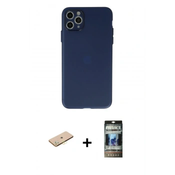 MARSİLYAN™- iPhone 11 Pro Max Kılıf Atlas Minimal Prime - Siyah 34D Hayalet Izgaralı Cam + Renkli Kamera Lens Koruma Cam - SI