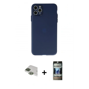 MARSİLYAN™- iPhone 11 Pro Max Kılıf Atlas Minimal Prime - Siyah 34D Hayalet Izgaralı Cam + Pers Alüminyum Kamera Lens - YL