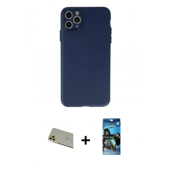 MARSİLYAN™- iPhone 11 Pro Max Kılıf Atlas Minimal Prime - Siyah 34D Izgaralı Cam + Rainbow Kamera Lens Koruma Cam - GD