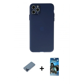 MARSİLYAN™- iPhone 11 Pro Max Kılıf Atlas Minimal Prime - Siyah 34D Izgaralı Cam + Metal Kamera Lens Koruma Cam - MI