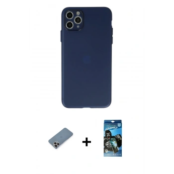 MARSİLYAN™- iPhone 11 Pro Max Kılıf Atlas Minimal Prime - Siyah 34D Izgaralı Cam + Metal Kamera Lens Koruma Cam - MR