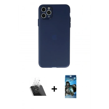 MARSİLYAN™- iPhone 11 Pro Max Kılıf Atlas Minimal Prime - Siyah 34D Izgaralı Cam + Kamera Lens Koruma Cam - SF