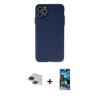 MARSİLYAN™- iPhone 11 Pro Max Kılıf Atlas Minimal Prime - Siyah 34D Izgaralı Cam + Pers Alüminyum Kamera Lens - SH