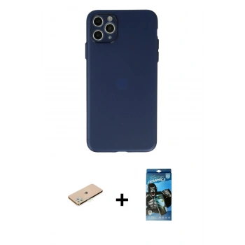 MARSİLYAN™- iPhone 11 Pro Max Kılıf Atlas Minimal Prime - Siyah 34D Izgaralı Cam + Renkli Kamera Lens Koruma Cam - YL