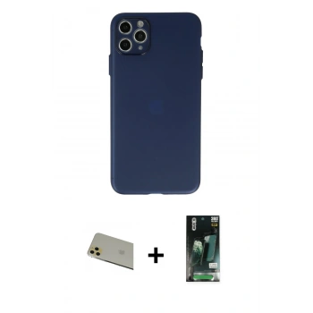 MARSİLYAN™- iPhone 11 Pro Max Kılıf Atlas Minimal Prime - Siyah 360 Mat Full Body Arka Koruyucu + Rainbow Kamera Lens Koruma Cam - GD