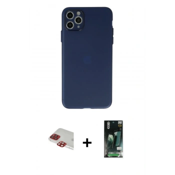 MARSİLYAN™- iPhone 11 Pro Max Kılıf Atlas Minimal Prime - Siyah 360 Mat Full Body Arka Koruyucu + Pers Alüminyum Kamera Lens - KI