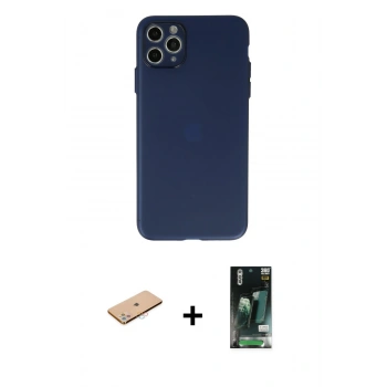 MARSİLYAN™- iPhone 11 Pro Max Kılıf Atlas Minimal Prime - Siyah 360 Mat Full Body Arka Koruyucu + Renkli Kamera Lens Koruma Cam - PE