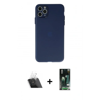 MARSİLYAN™- iPhone 11 Pro Max Kılıf Atlas Minimal Prime - Siyah 360 Mat Full Body Arka Koruyucu + Kamera Lens Koruma Cam - SF