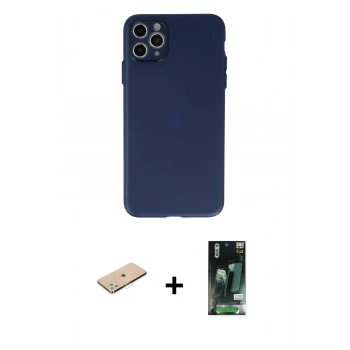 MARSİLYAN™- iPhone 11 Pro Max Kılıf Atlas Minimal Prime - Siyah 360 Mat Full Body Arka Koruyucu + Renkli Kamera Lens Koruma Cam - YL