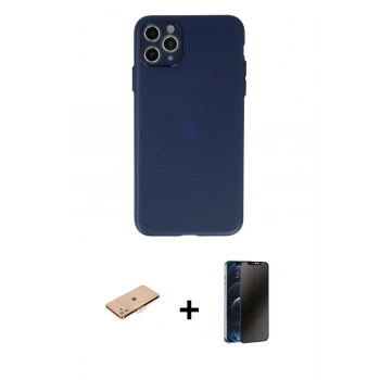 MARSİLYAN™- iPhone 11 Pro Max Kılıf Atlas Minimal Prime - Siyah 3D Antistatik Hayalet Cam Ekran Koruyucu + Renkli Kamera Lens Koruma Cam - TU