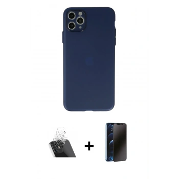 MARSİLYAN™- iPhone 11 Pro Max Kılıf Atlas Minimal Prime - Siyah 3D Antistatik Hayalet Cam Ekran Koruyucu + Kamera Lens Koruma Cam - SF
