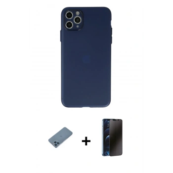 MARSİLYAN™- iPhone 11 Pro Max Kılıf Atlas Minimal Prime - Siyah 3D Antistatik Hayalet Cam Ekran Koruyucu + Shine Kamera Lens Koruma Cam - MI