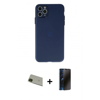 MARSİLYAN™- iPhone 11 Pro Max Kılıf Atlas Minimal Prime - Siyah 3D Antistatik Hayalet Cam Ekran Koruyucu + Rainbow Kamera Lens Koruma Cam - YL