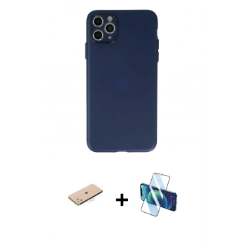 MARSİLYAN™- iPhone 11 Pro Max Kılıf Atlas Minimal Prime - Siyah 3D Antistatik Seramik Nano Ekran Koruyucu + Renkli Kamera Lens Koruma Cam - MI