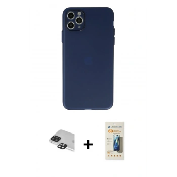 MARSİLYAN™- iPhone 11 Pro Max Kılıf Atlas Minimal Prime - Siyah 6D Mat Seramik Hayalet Nano Ekran Koruyucu + Pers Alüminyum Kamera Lens - SH