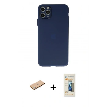 MARSİLYAN™- iPhone 11 Pro Max Kılıf Atlas Minimal Prime - Siyah 6D Mat Seramik Hayalet Nano Ekran Koruyucu + Renkli Kamera Lens Koruma Cam - PE