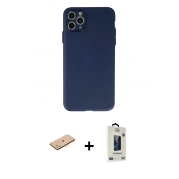 MARSİLYAN™- iPhone 11 Pro Max Kılıf Atlas Minimal Prime - Siyah Bilvis Hayalet Cam Ekran Koruyucu + Renkli Kamera Lens Koruma Cam - PE