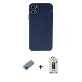 MARSİLYAN™- iPhone 11 Pro Max Kılıf Atlas Minimal Prime - Siyah Bilvis Hayalet Cam Ekran Koruyucu + Metal Kamera Lens Koruma Cam - SH