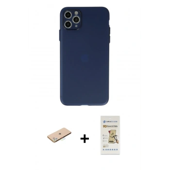 MARSİLYAN™- iPhone 11 Pro Max Kılıf Atlas Minimal Prime - Siyah Mat Seramik Nano Ekran Koruyucu + Renkli Kamera Lens Koruma Cam - MI
