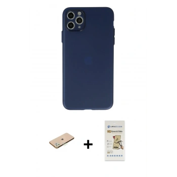 MARSİLYAN™- iPhone 11 Pro Max Kılıf Atlas Minimal Prime - Siyah Mat Seramik Nano Ekran Koruyucu + Renkli Kamera Lens Koruma Cam - YL
