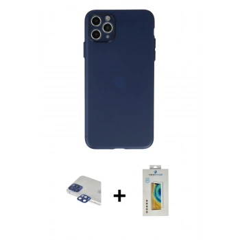 MARSİLYAN™- iPhone 11 Pro Max Kılıf Atlas Minimal Prime - Siyah Polymer Nano Ekran Koruyucu + Pers Alüminyum Kamera Lens - LT
