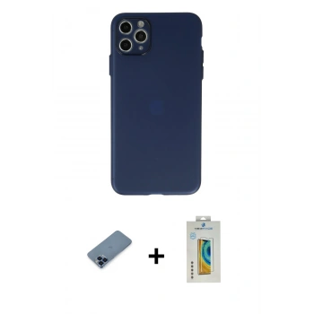 MARSİLYAN™- iPhone 11 Pro Max Kılıf Atlas Minimal Prime - Siyah Polymer Nano Ekran Koruyucu + Metal Kamera Lens Koruma Cam - MI