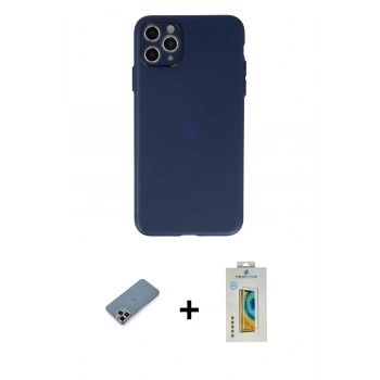 MARSİLYAN™- iPhone 11 Pro Max Kılıf Atlas Minimal Prime - Siyah Polymer Nano Ekran Koruyucu + Metal Kamera Lens Koruma Cam - MR