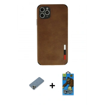 MARSİLYAN™- iPhone 11 Pro Max Kılıf Doruk Asil Koleksiyonu - Siyah 18D Cam Ekran Koruyucu + Metal Kamera Lens Koruma Cam - AKYL