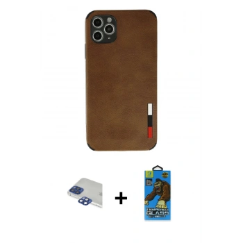 MARSİLYAN™- iPhone 11 Pro Max Kılıf Doruk Asil Koleksiyonu - Siyah 18D Cam Ekran Koruyucu + Pers Alüminyum Kamera Lens - LT