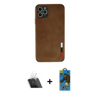 MARSİLYAN™- iPhone 11 Pro Max Kılıf Doruk Asil Koleksiyonu - Siyah 18D Cam Ekran Koruyucu + Kamera Lens Koruma Cam - SF