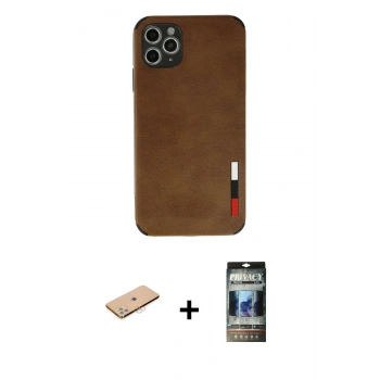 MARSİLYAN™- iPhone 11 Pro Max Kılıf Doruk Asil Koleksiyonu - Siyah 34D Hayalet Izgaralı Cam + Renkli Kamera Lens Koruma Cam - PE