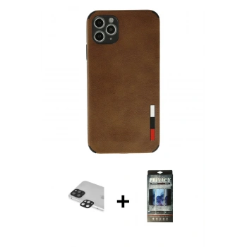MARSİLYAN™- iPhone 11 Pro Max Kılıf Doruk Asil Koleksiyonu - Siyah 34D Hayalet Izgaralı Cam + Pers Alüminyum Kamera Lens - SH