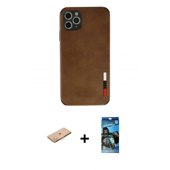 MARSİLYAN™- iPhone 11 Pro Max Kılıf Doruk Asil Koleksiyonu - Siyah 34D Izgaralı Cam + Renkli Kamera Lens Koruma Cam - TU