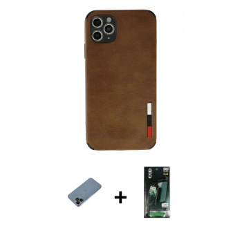 MARSİLYAN™- iPhone 11 Pro Max Kılıf Doruk Asil Koleksiyonu - Siyah 360 Mat Full Body Arka Koruyucu + Shine Kamera Lens Koruma Cam - SH