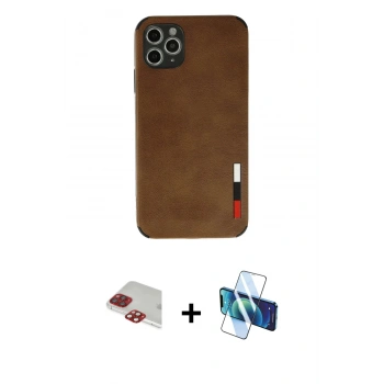 MARSİLYAN™- iPhone 11 Pro Max Kılıf Doruk Asil Koleksiyonu - Siyah 3D Antistatik Cam Ekran Koruyucu + Pers Alüminyum Kamera Lens - KI