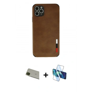 MARSİLYAN™- iPhone 11 Pro Max Kılıf Doruk Asil Koleksiyonu - Siyah 3D Antistatik Cam Ekran Koruyucu + Rainbow Kamera Lens Koruma Cam - YL