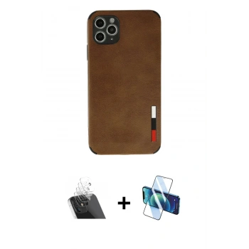 MARSİLYAN™- iPhone 11 Pro Max Kılıf Doruk Asil Koleksiyonu - Siyah 3D Antistatik Cam Ekran Koruyucu + Kamera Lens Koruma Cam - SF