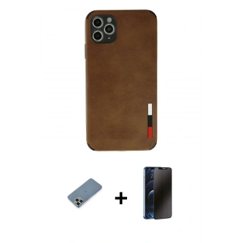 MARSİLYAN™- iPhone 11 Pro Max Kılıf Doruk Asil Koleksiyonu - Siyah 3D Antistatik Hayalet Cam Ekran Koruyucu + Metal Kamera Lens Koruma Cam - AKYL