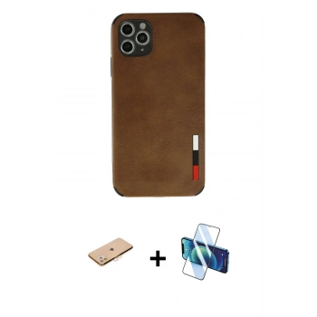 MARSİLYAN™- iPhone 11 Pro Max Kılıf Doruk Asil Koleksiyonu - Siyah 3D Antistatik Seramik Nano Ekran Koruyucu + Renkli Kamera Lens Koruma Cam - TU